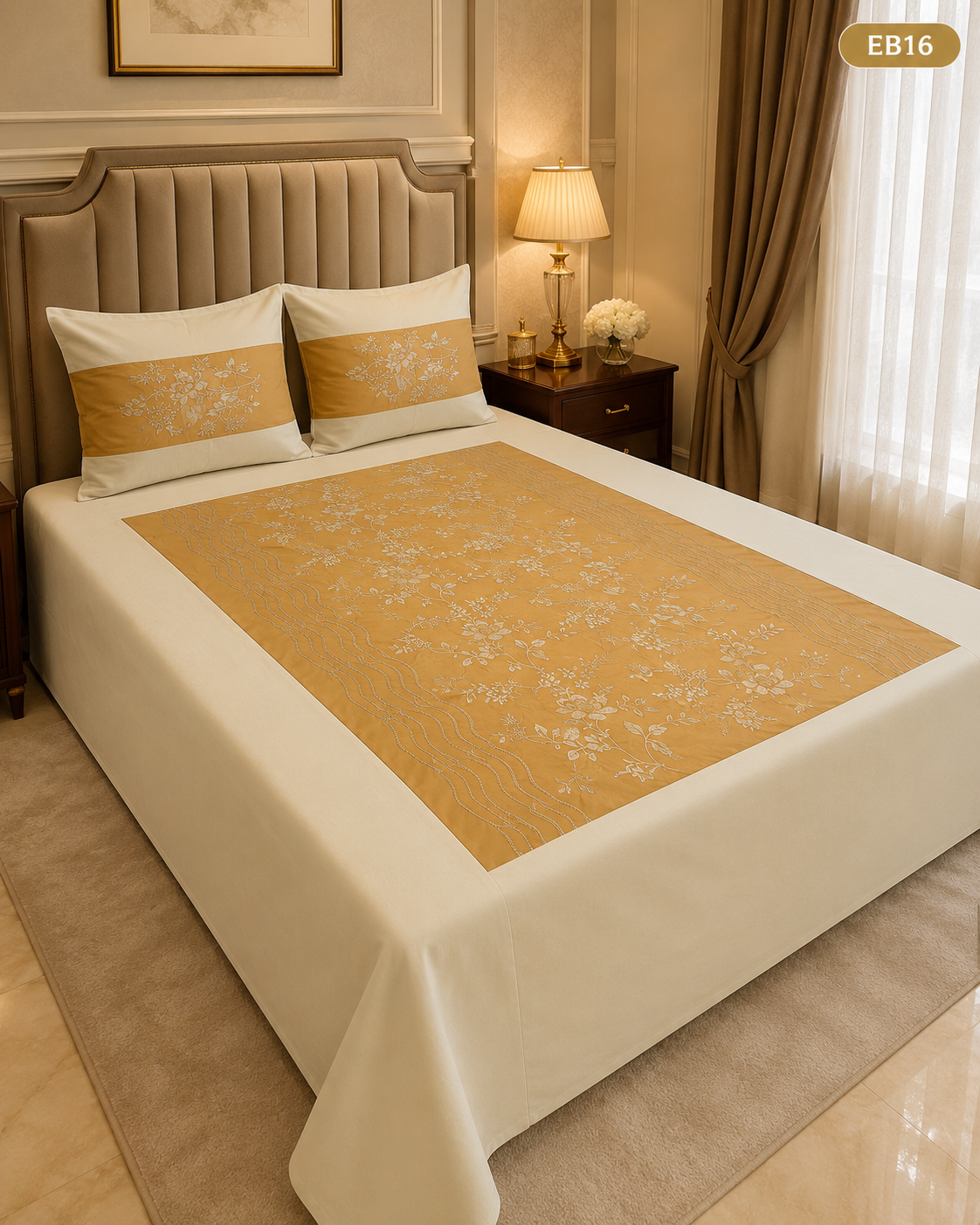 Luxury Floral Embroidered Bedsheet-EB16
