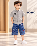 Premium Boys Striped Shirt & Denim Shorts Set-BO282