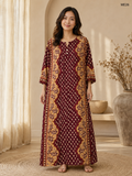 Maroon Gold Printed Button Maxi Dress-ME26