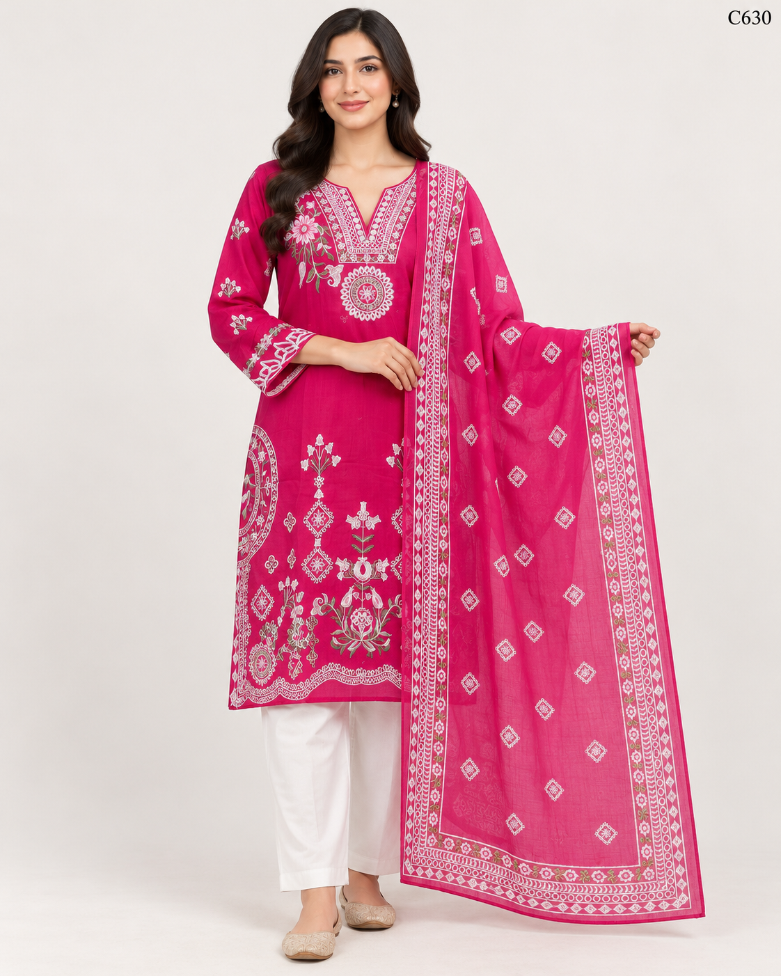 Luxury Women's Embroidered Stitched Three Piece - C630