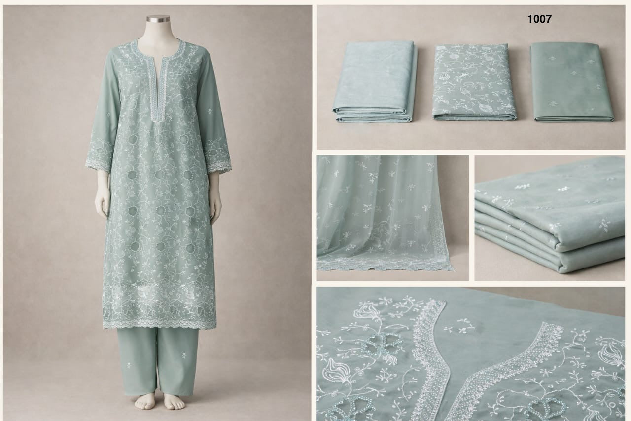 Premium Embroidered (Indian) Prints Three Piece 1007-Mint Green