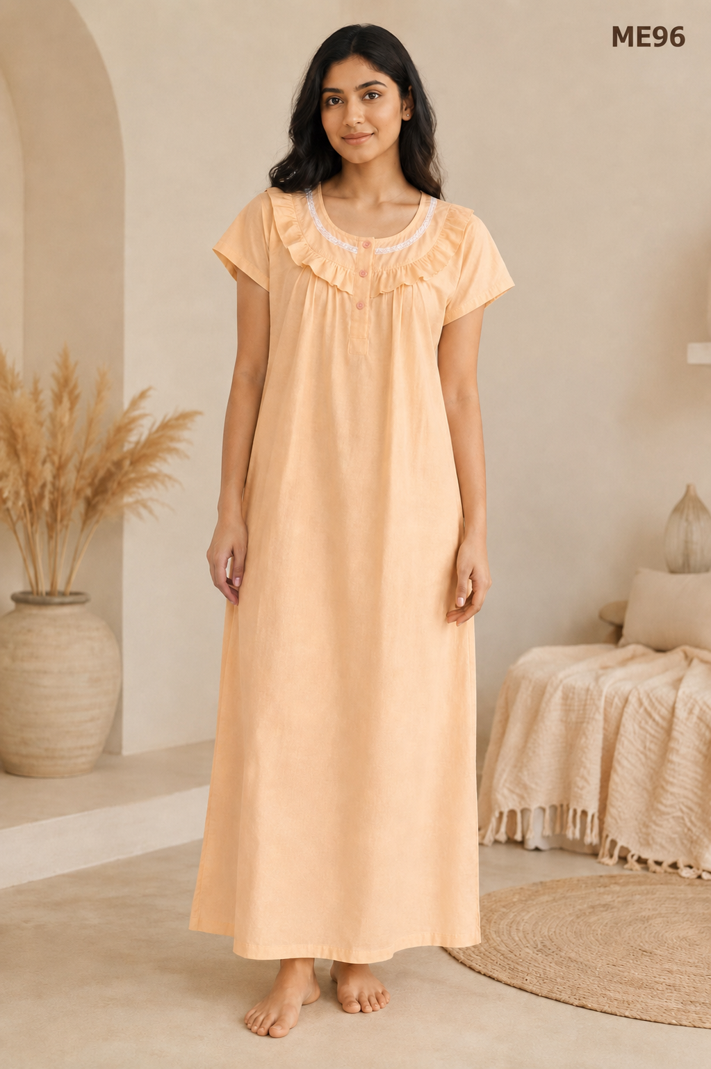 Serene Ruffle Yoke Maxi Nightdress-ME96