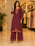 Burgundy Floral Embroidered Two-Piece Set-LD66
