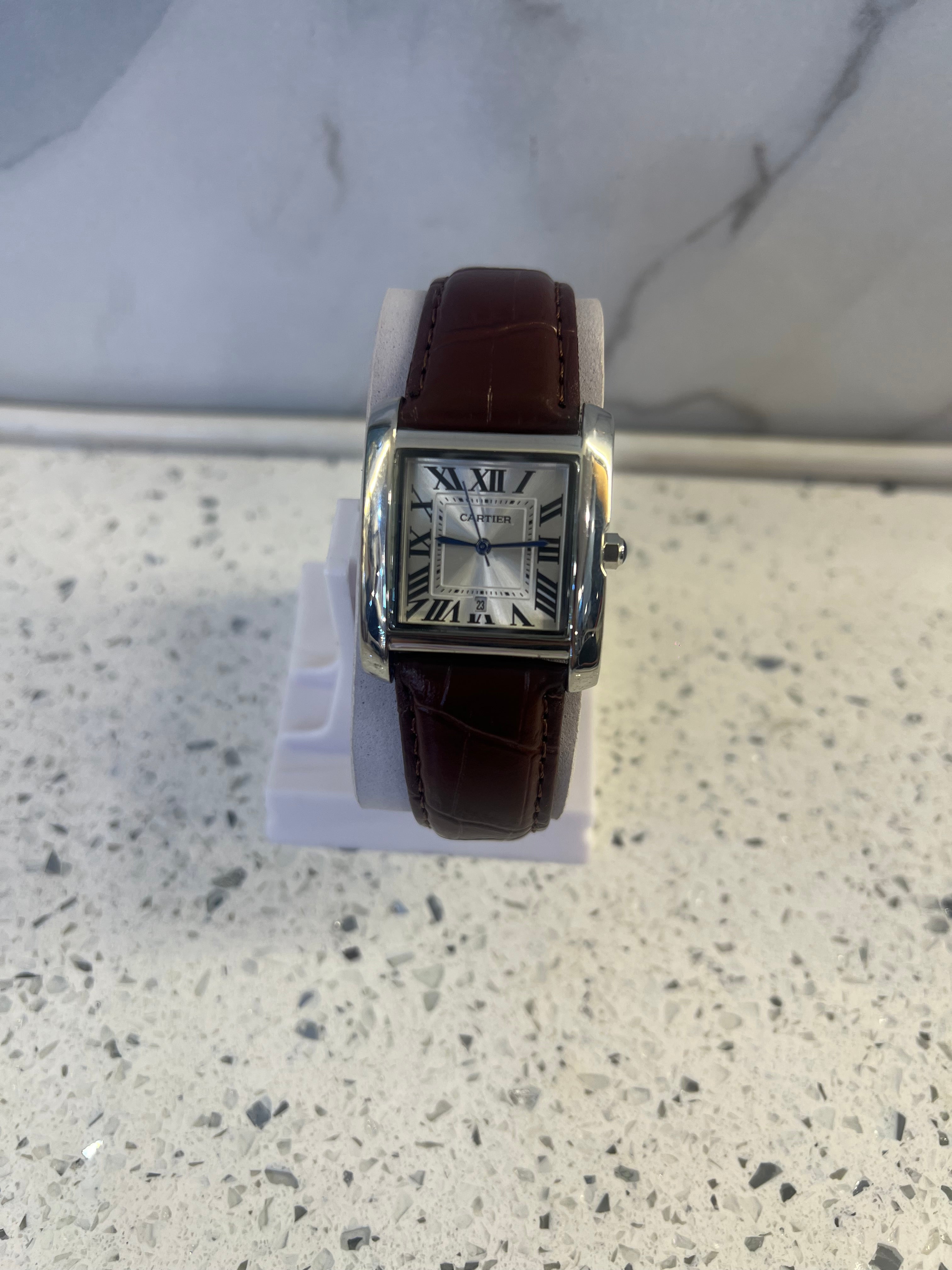 Premium Cartier Tank-Style Leather Strap Watch – W47