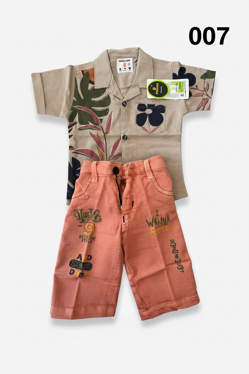 Boys Premium Stripe Shirt & Check Shorts Set B007