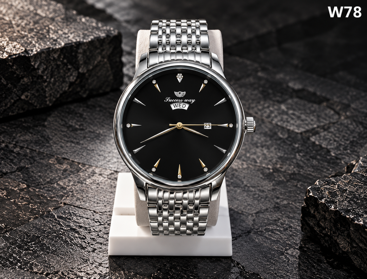 Men's Premium Elegant Stainless Steel Analog Day & Date Display Watch – W78