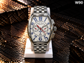 Men's Premium Tonneau Dial Silver Metal Strap Chronograph-Style Analog Watch – W90