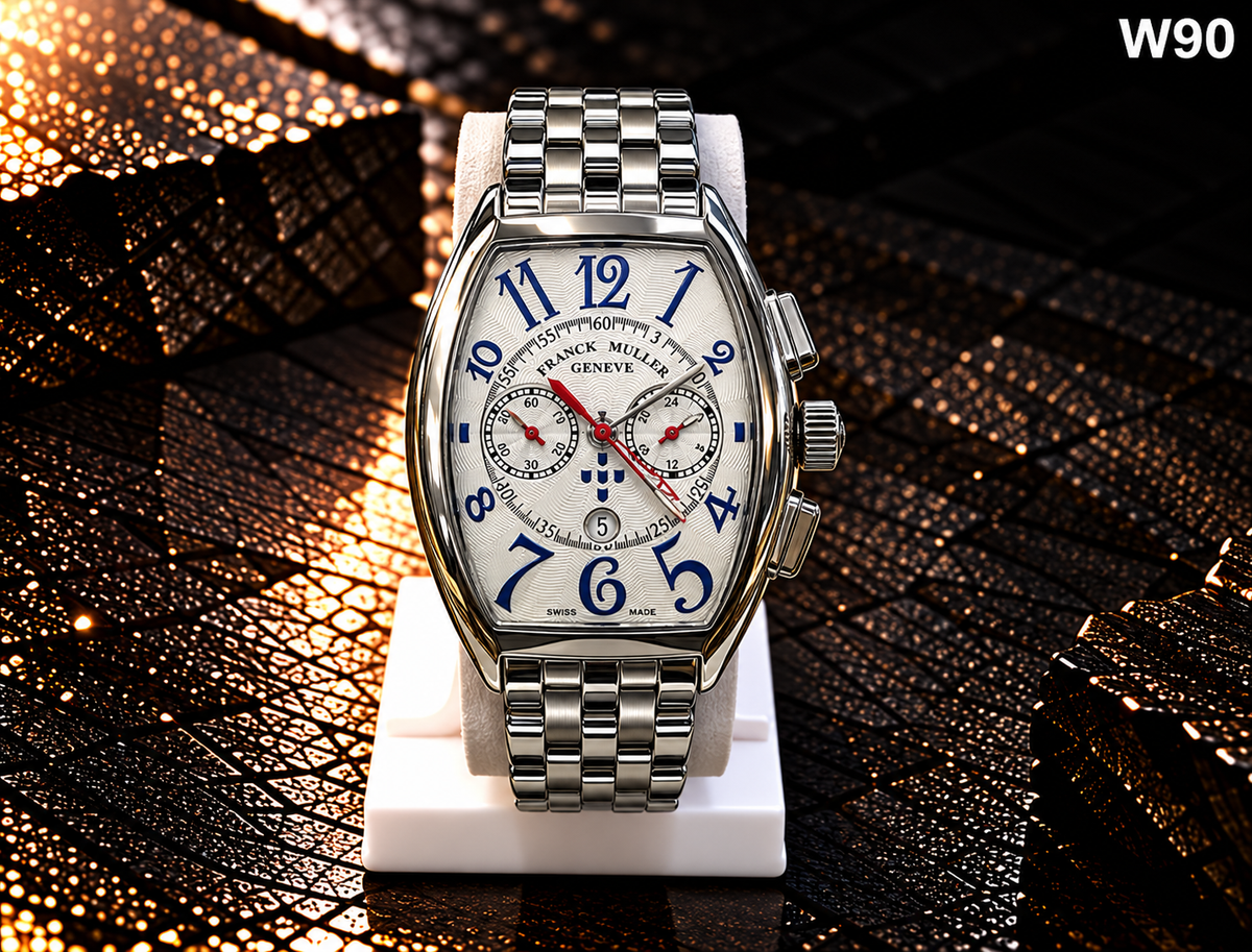 Men's Premium Tonneau Dial Silver Metal Strap Chronograph-Style Analog Watch – W90