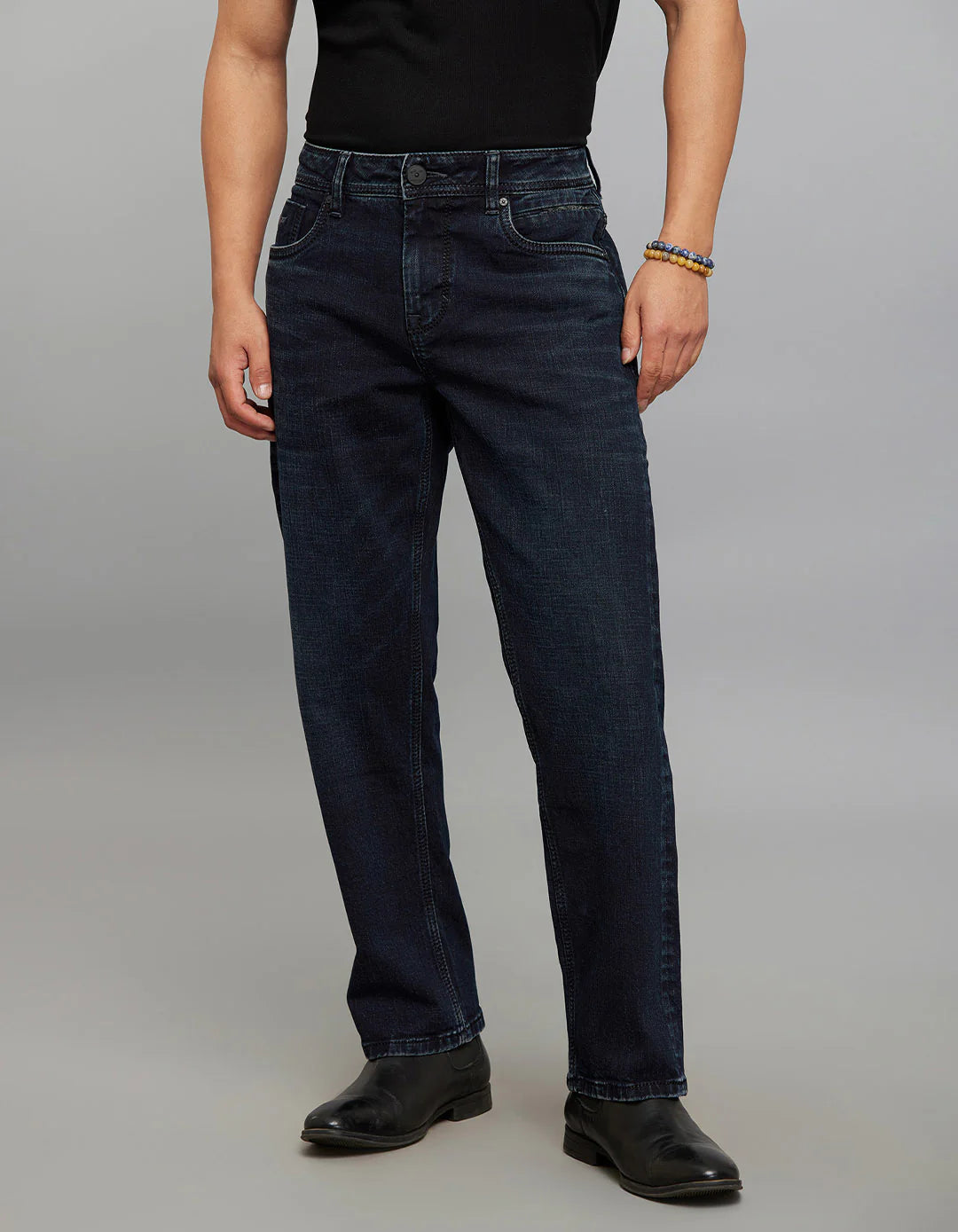 Dark Blue 5 Pocket Midrise, Comfort and Straight Fit Stretch Jeans RJ6335
