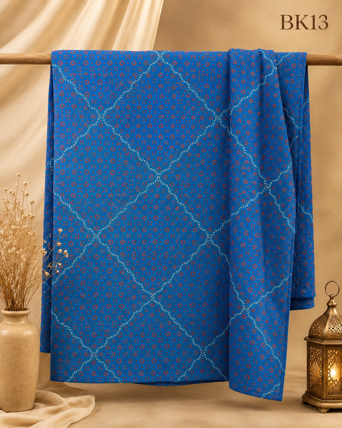 Bakulful Nakshi Kantha – Blue Red White Floral | BK13
