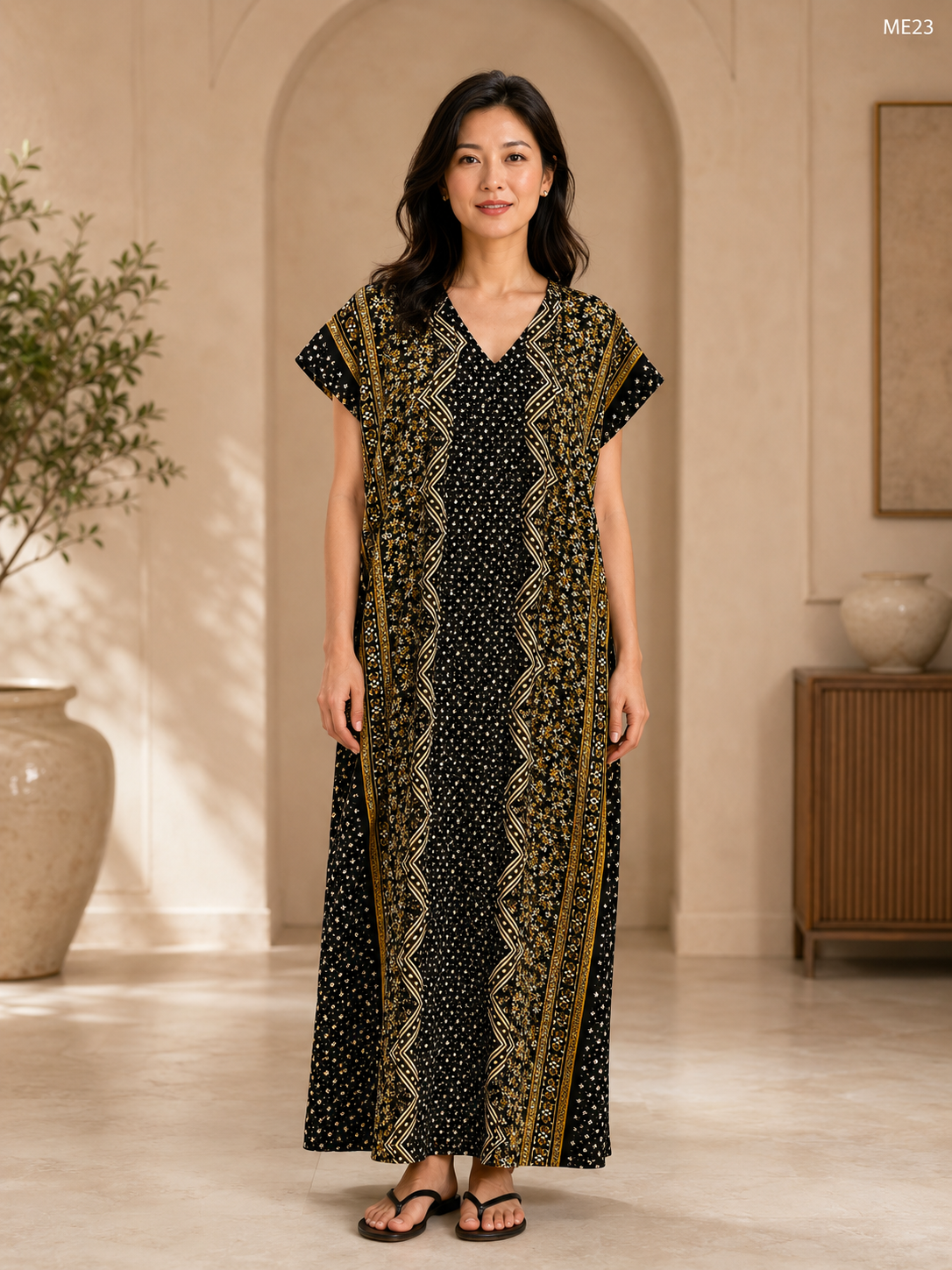 Noir Gold Ethnic Printed Button Maxi Dress-ME23