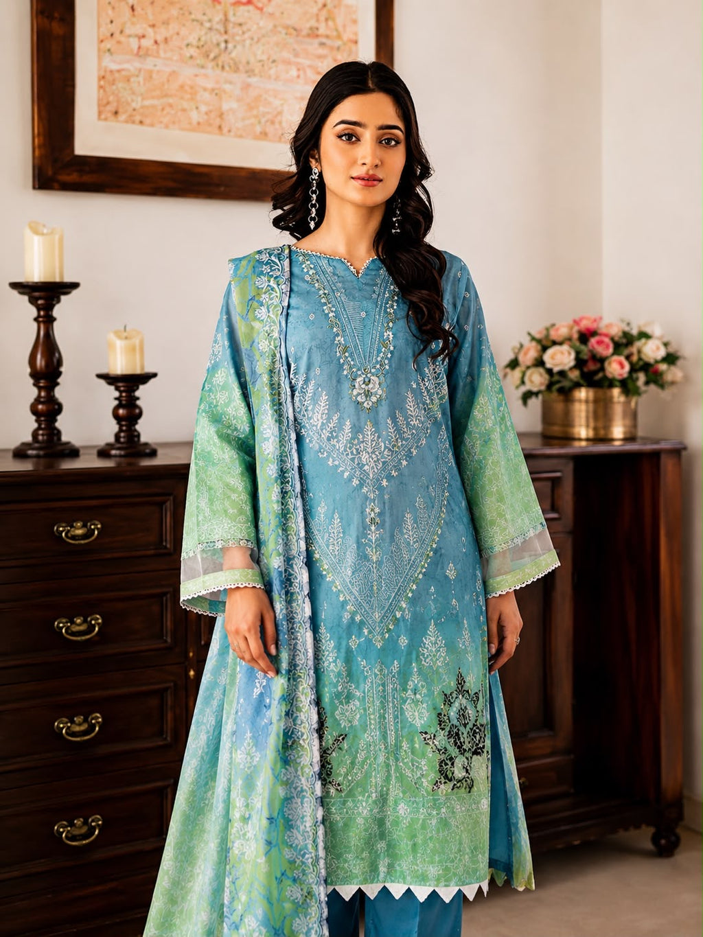 Luxury Digital Printed Lawn Unstitched Three Piece Set -C540