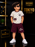 Premium Boys Bear Print T-Shirt & Shorts Set-BO280
