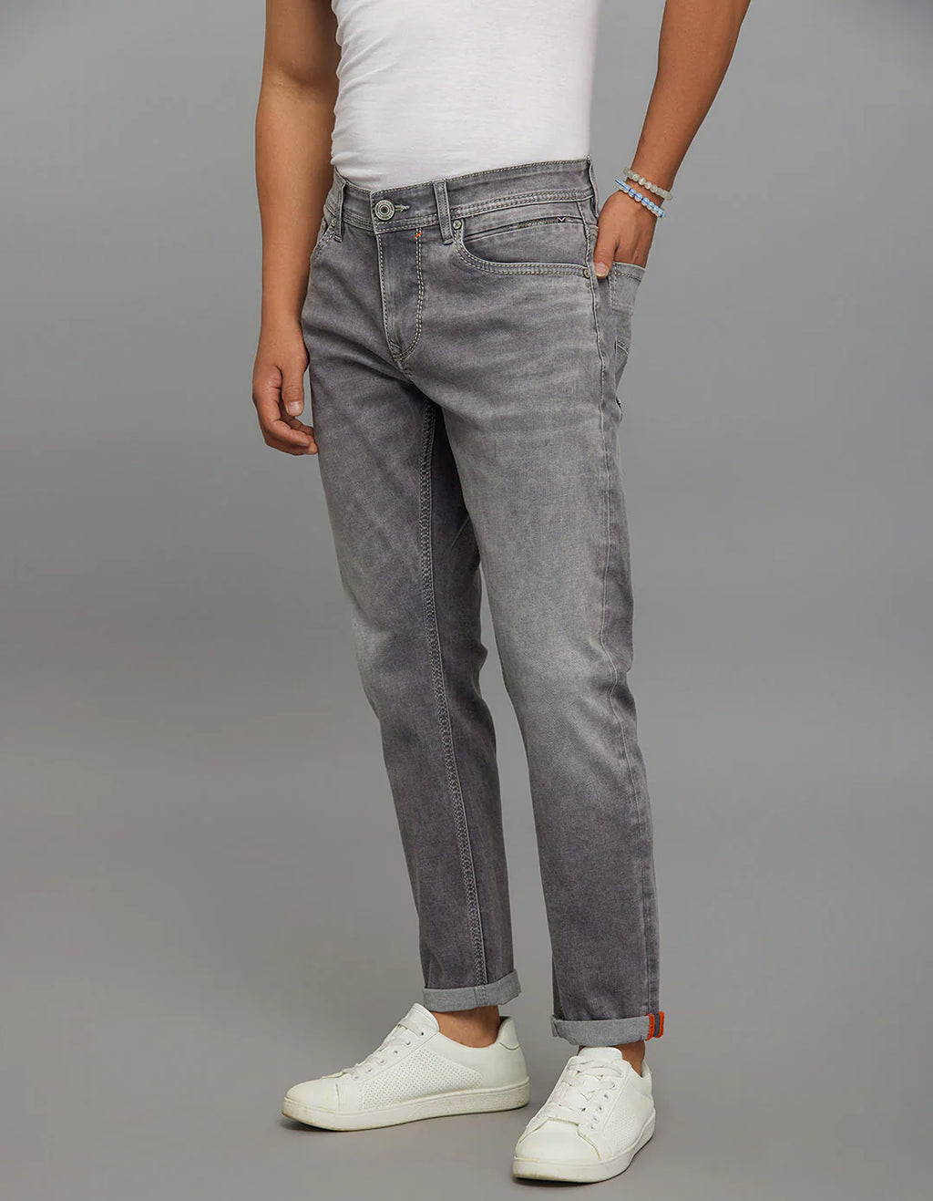 Grey 5 Pocket Low-Rise Ankle Length Stretch Jeans RJ6279