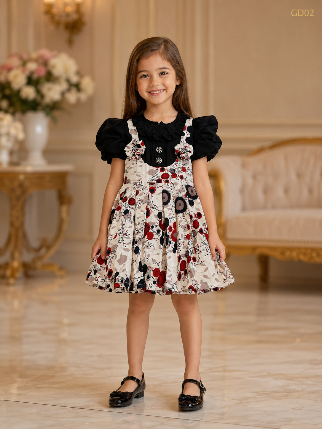 Girls Floral Pinafore Dress With Inner-GD02