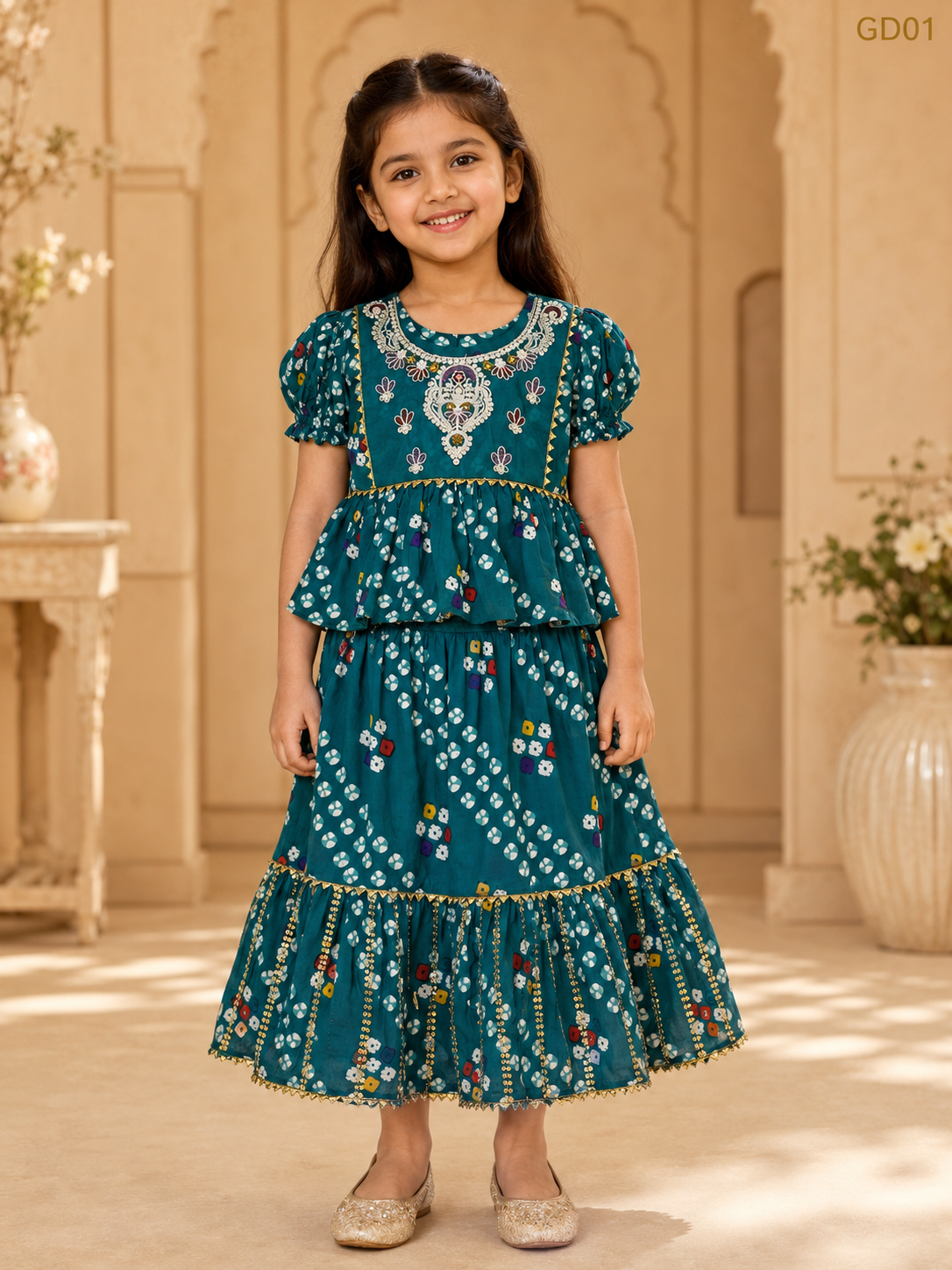 Girls Embroidered Top & Skirt Set-GD01