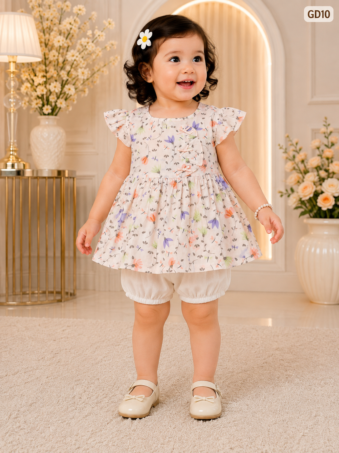 Baby Girls Floral Ruffle Top & Bloomer Set-GD10