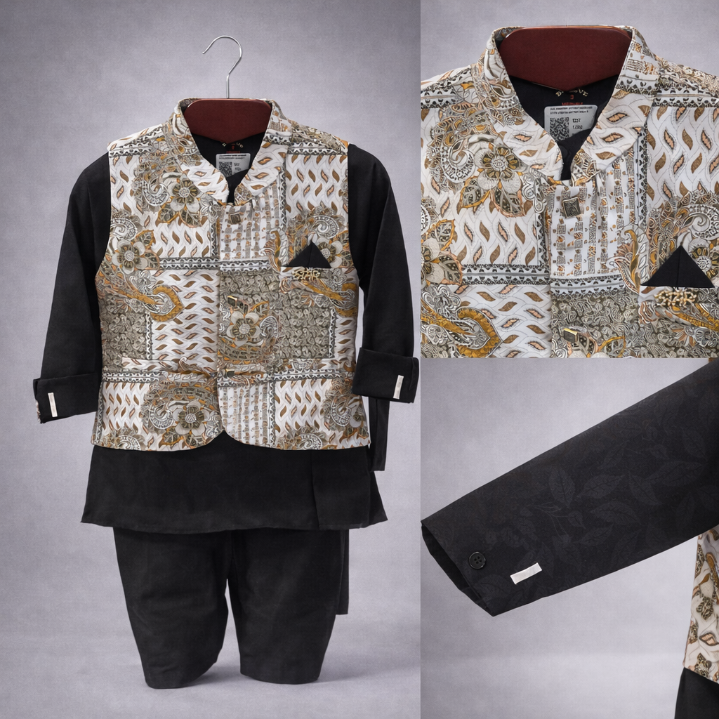 Kids Premium Printed Waistcoat Kurta Pajama Set 406