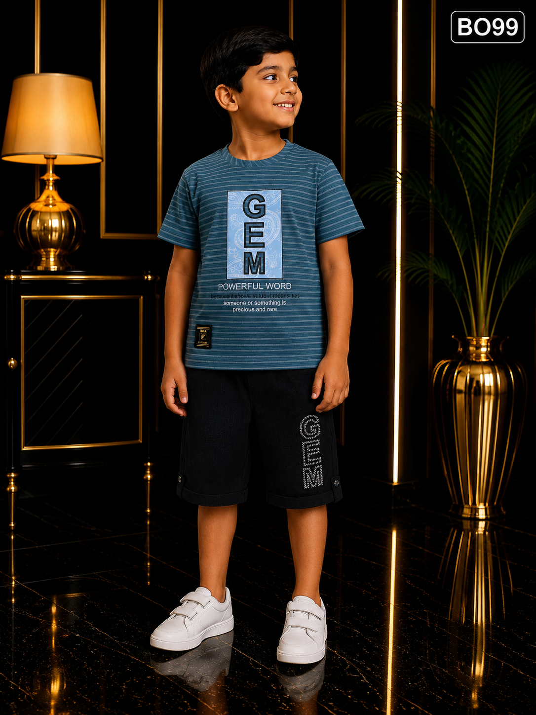 Boys’ Premium Graphic Stripe T-Shirt & Shorts Set – BO99
