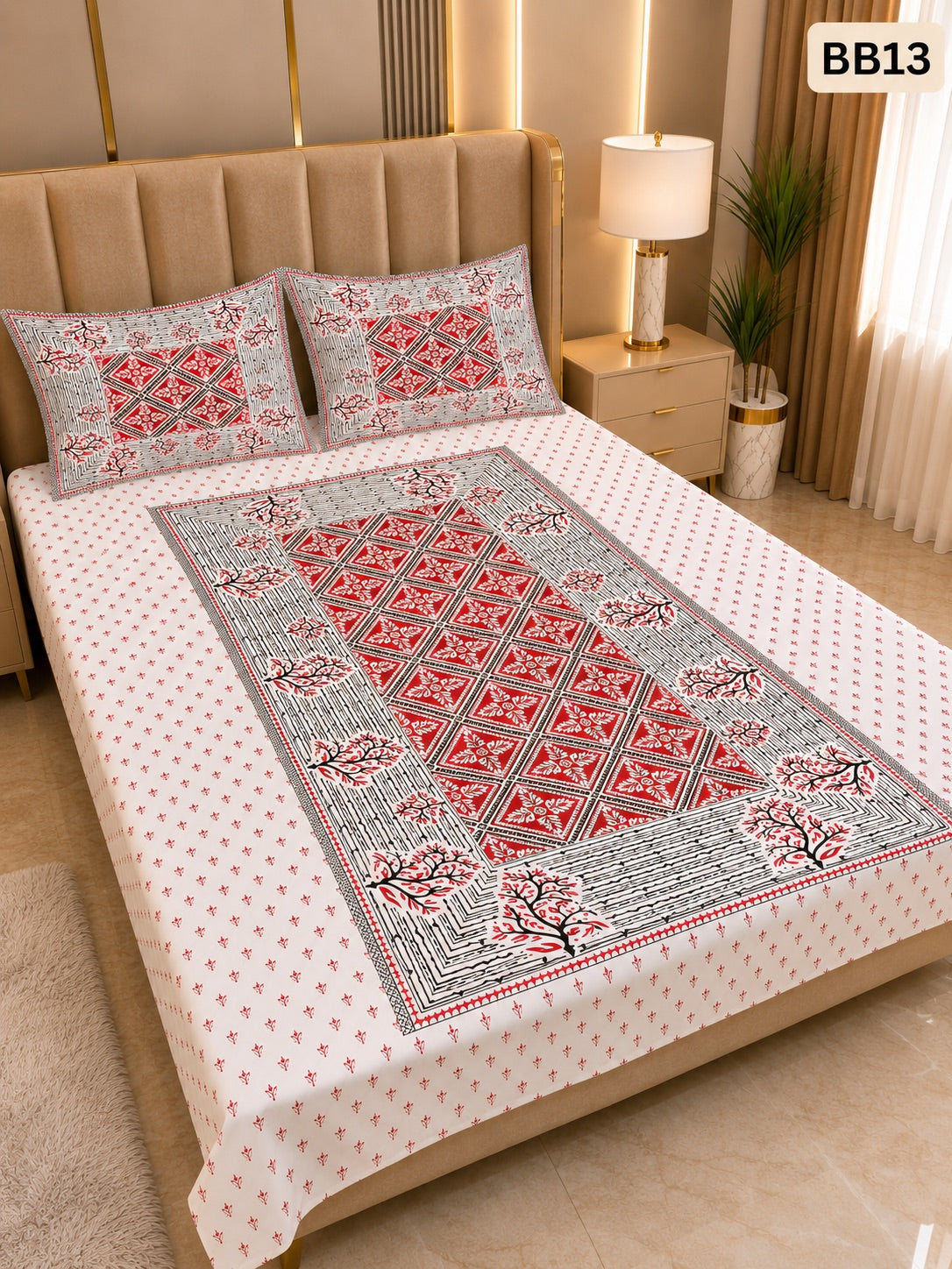 Luxury Red Black Geometric Block Bedsheet-BB13