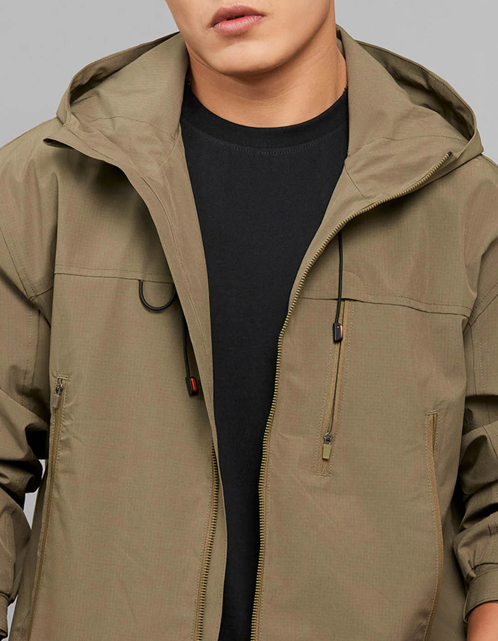 Olive Zipper Front Closure Long Sleeves Utility Jacket RJJ547A