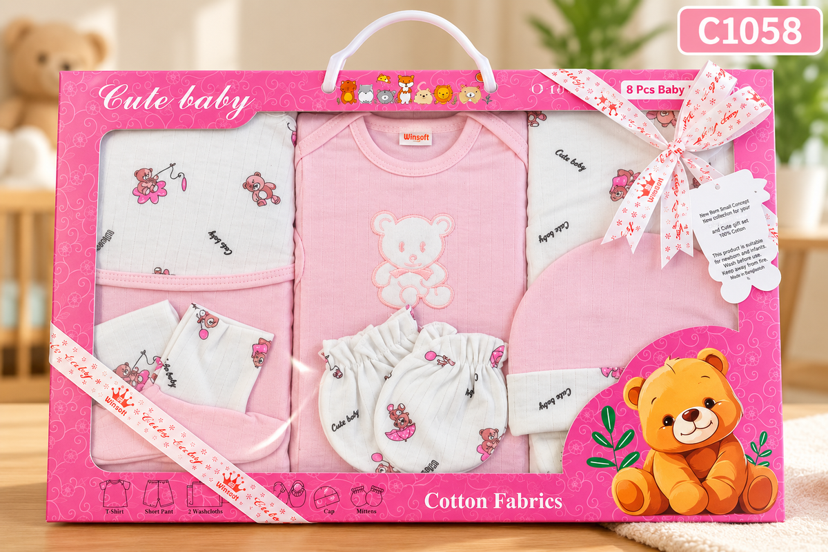 Premium 8-Piece Newborn Baby Cotton Gift Set – C1058