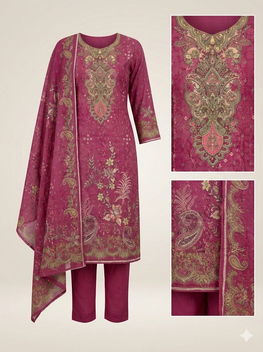 Premium Embroidered Three-Piece Salwar Kameez Set 1050