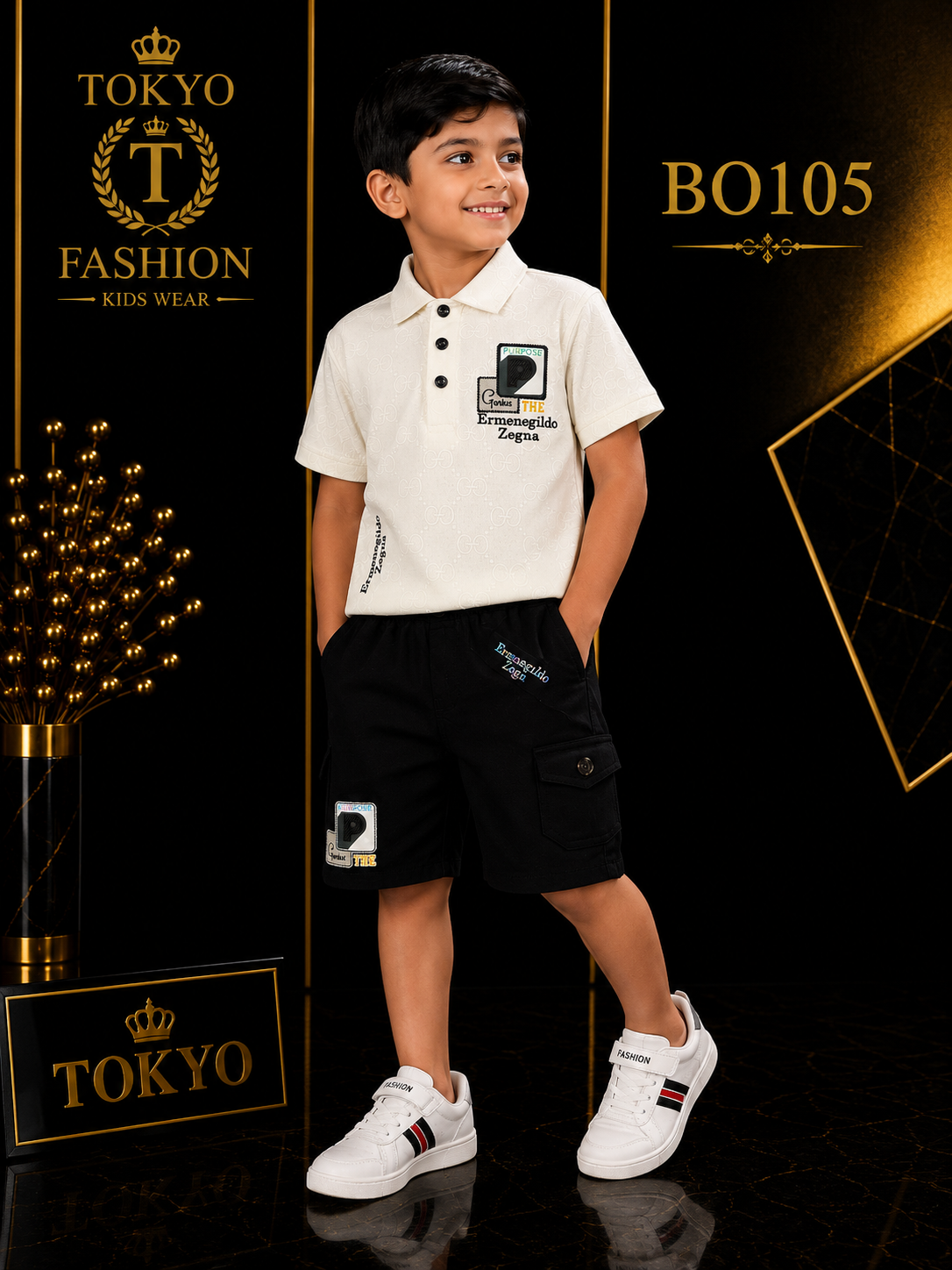 Boys’ Premium Printed Polo T-Shirt & Cargo Shorts Set – BO105