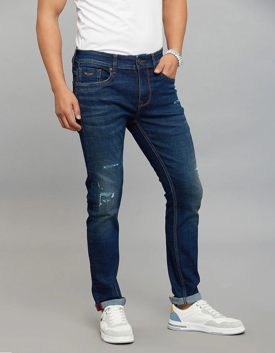 Rookies Denim Tapered Ankle-Length Stretch Jeans - Dark Blue RJ6274