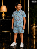 Boys’ Dusty Blue Car Print Shirt & Shorts Set-BO41
