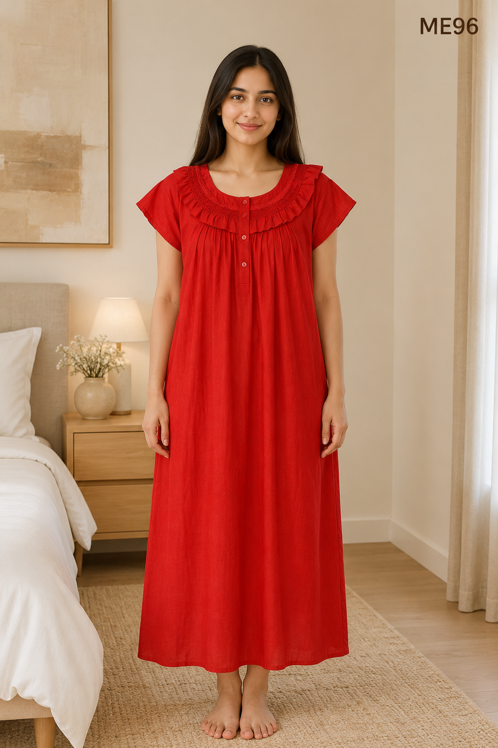 Serene Ruffle Yoke Maxi Nightdress-ME96