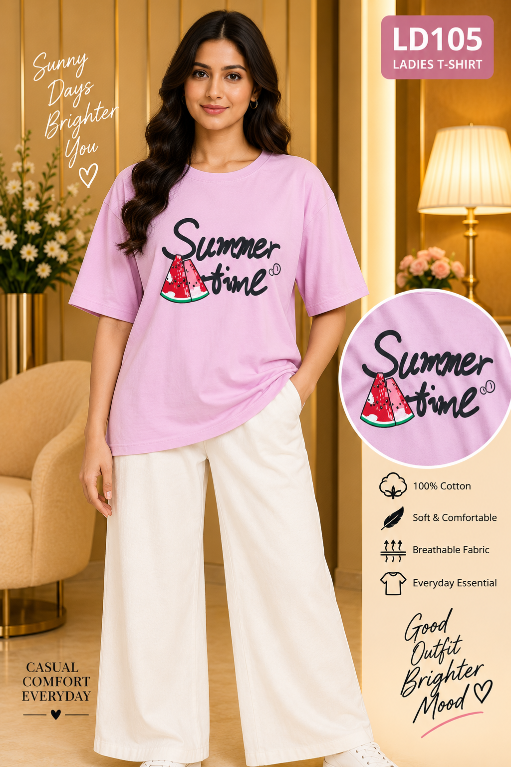 Premium Ladies Graphic T-Shirt LD105 — Pastel Lilac Pink