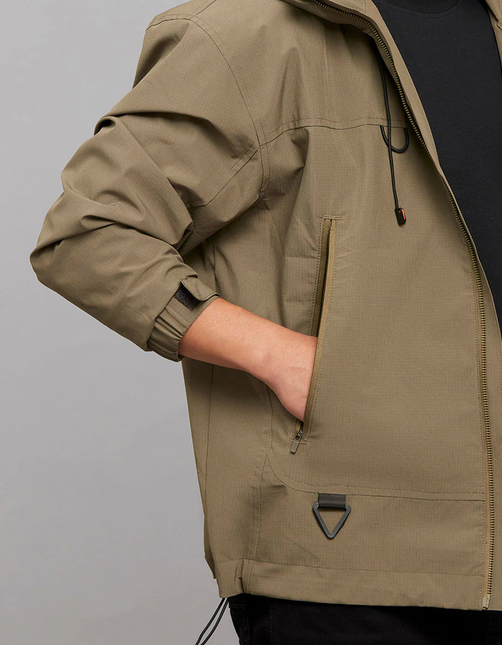 Olive Zipper Front Closure Long Sleeves Utility Jacket RJJ547A