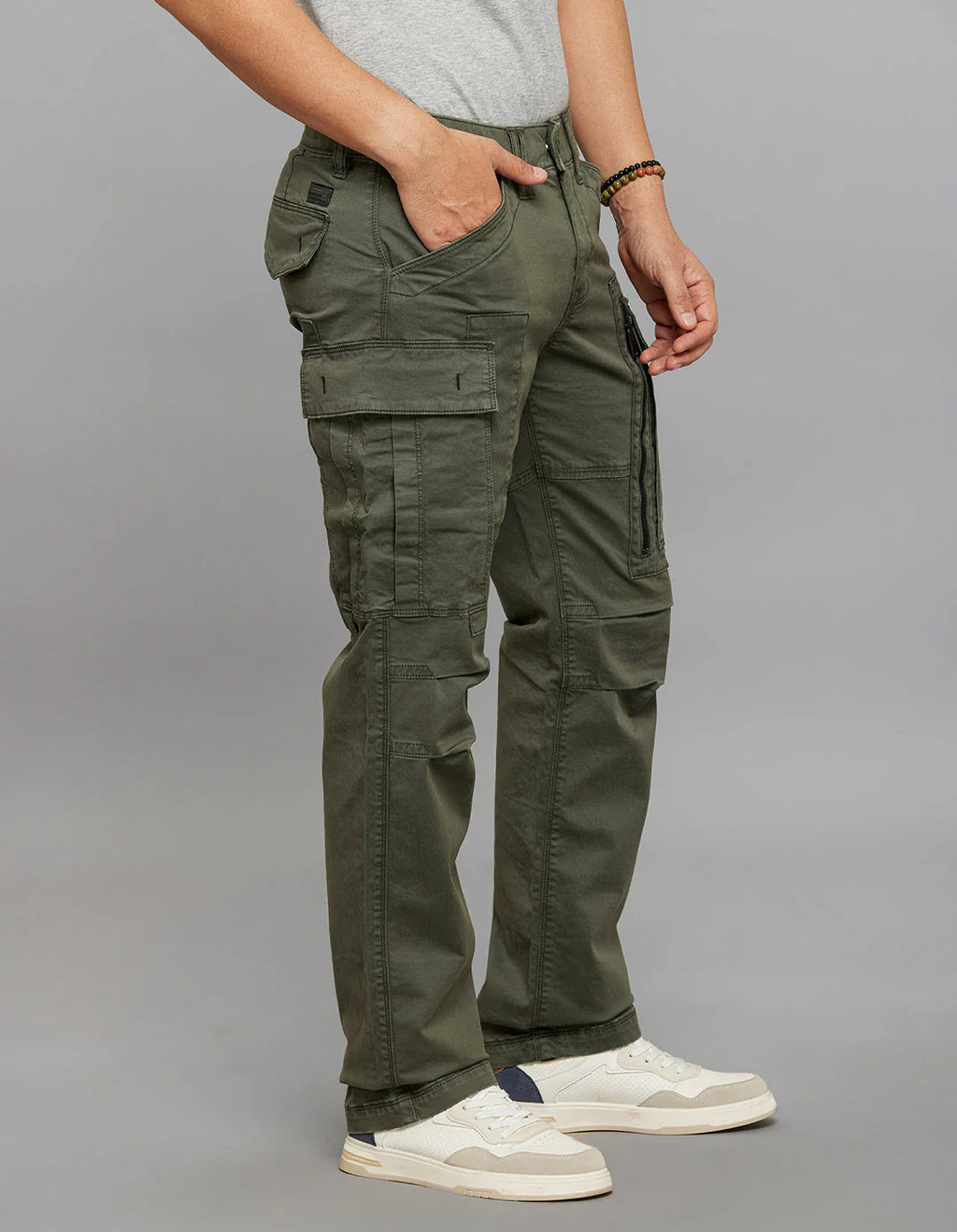 MILITARY GREEN COMFORT STRAIGHT FIT STRETCH CARGO PANTS RJCP1366-mgreen