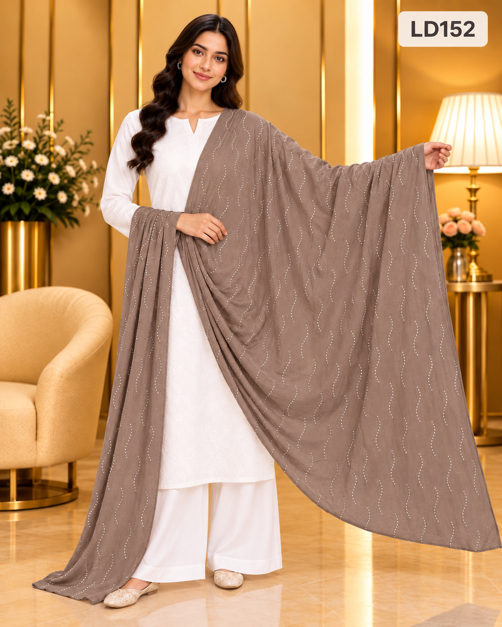 Premium Ladies Wave Stone Work Dupatta-LD152