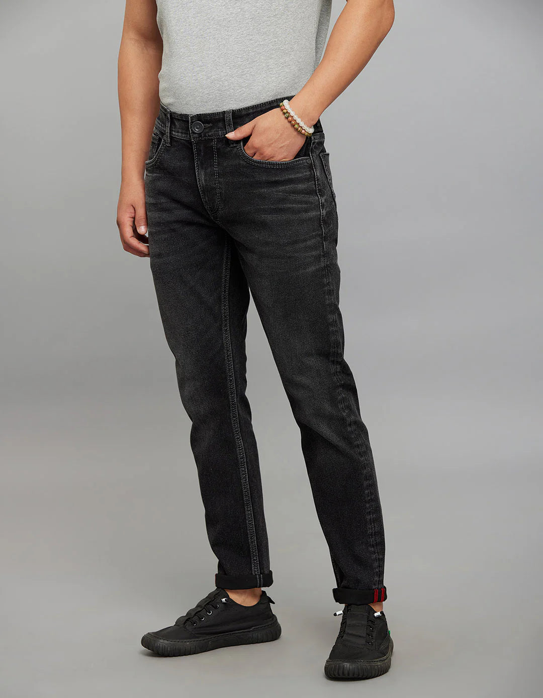 CHARCOAL 5 POCKET LOW-RISE TAPERED ANKLE LENGTH STRETCH JEANS RJ6281 - CHARCOAL