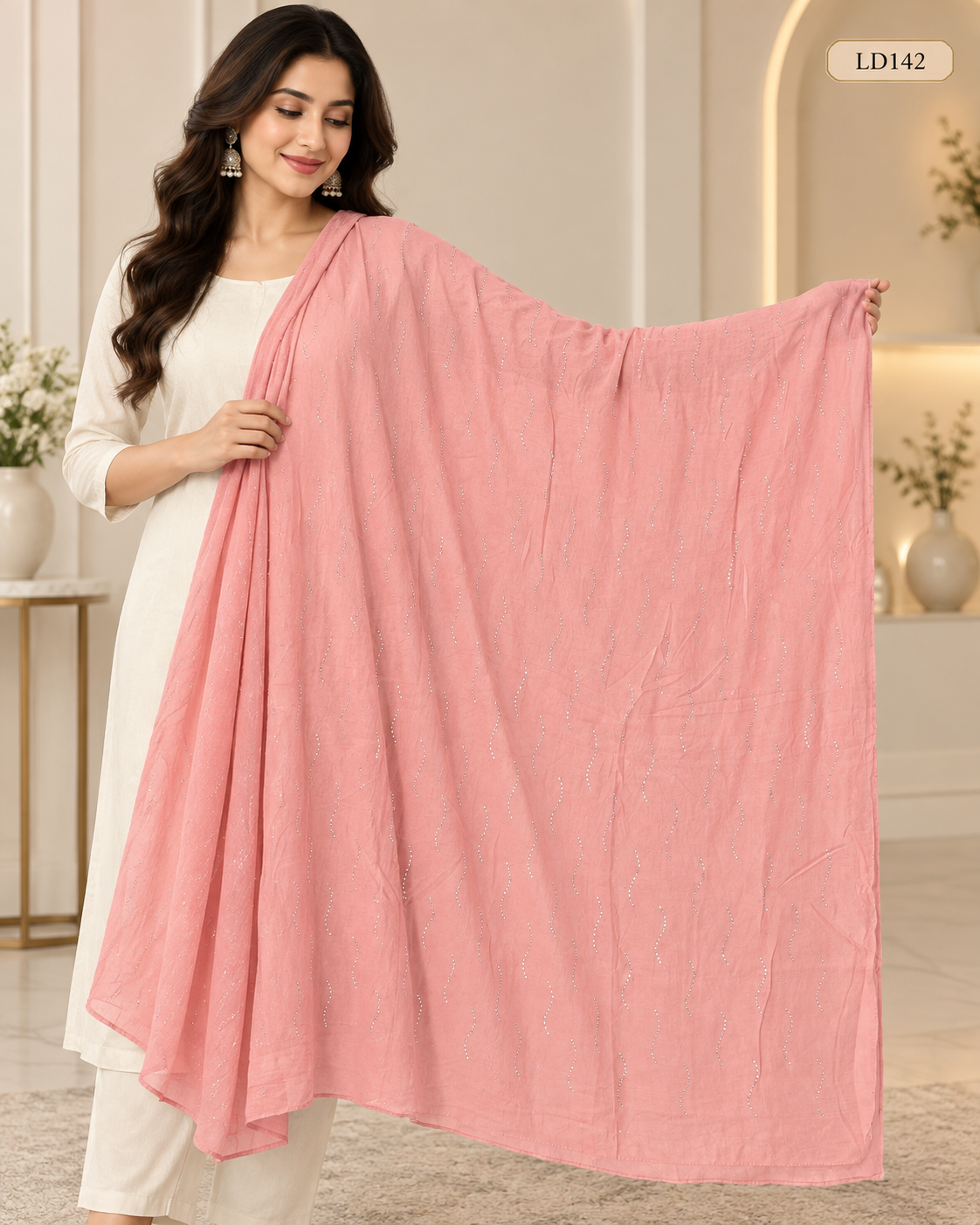 Premium Ladies Wave Stone Work Dupatta-LD142