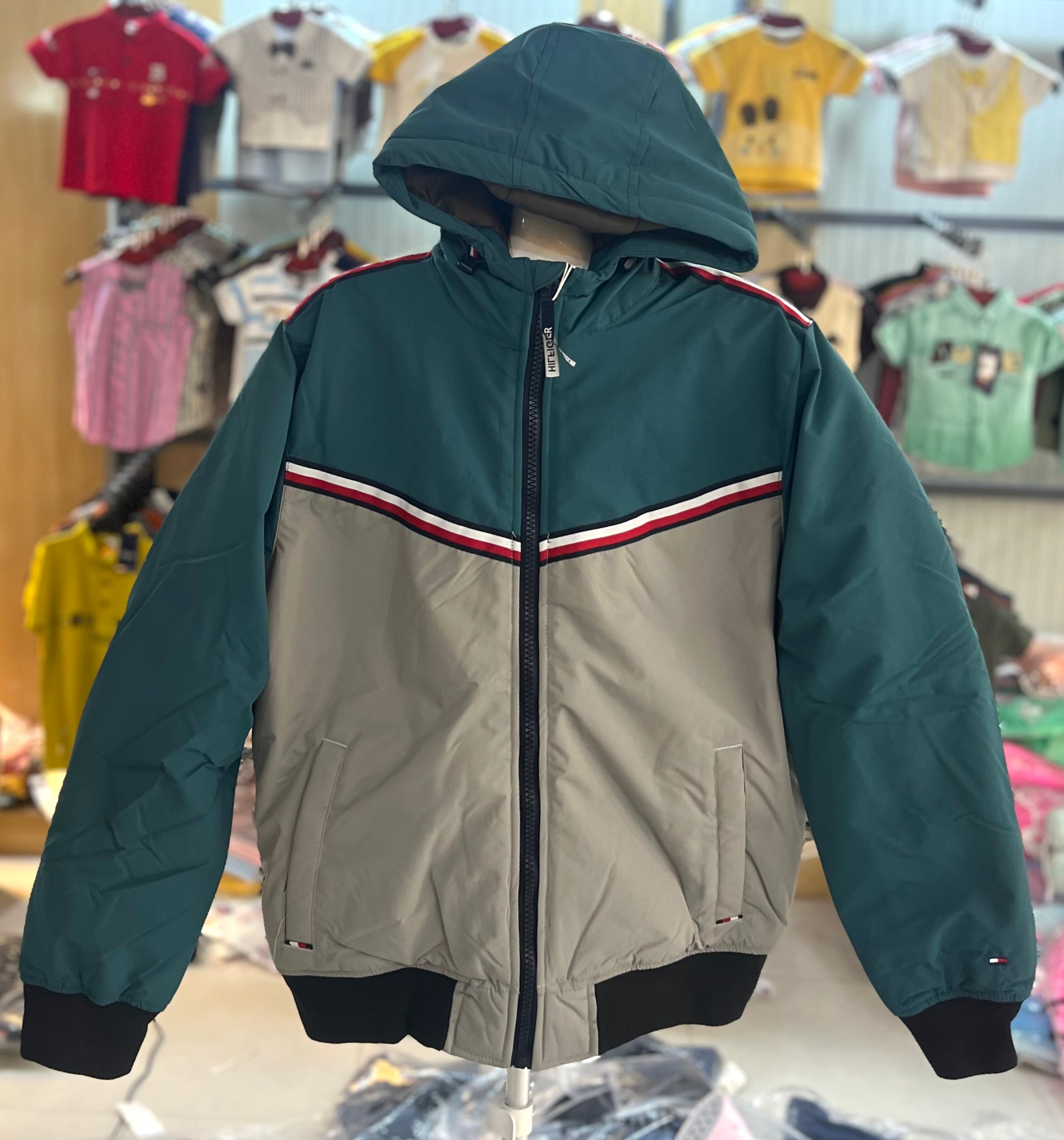 Men’s Hooded Puffer Jacket – Green Beige Winter Jacket