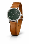 Elegant Men's Watch – Green Dial with Brown Leather Strap 8190