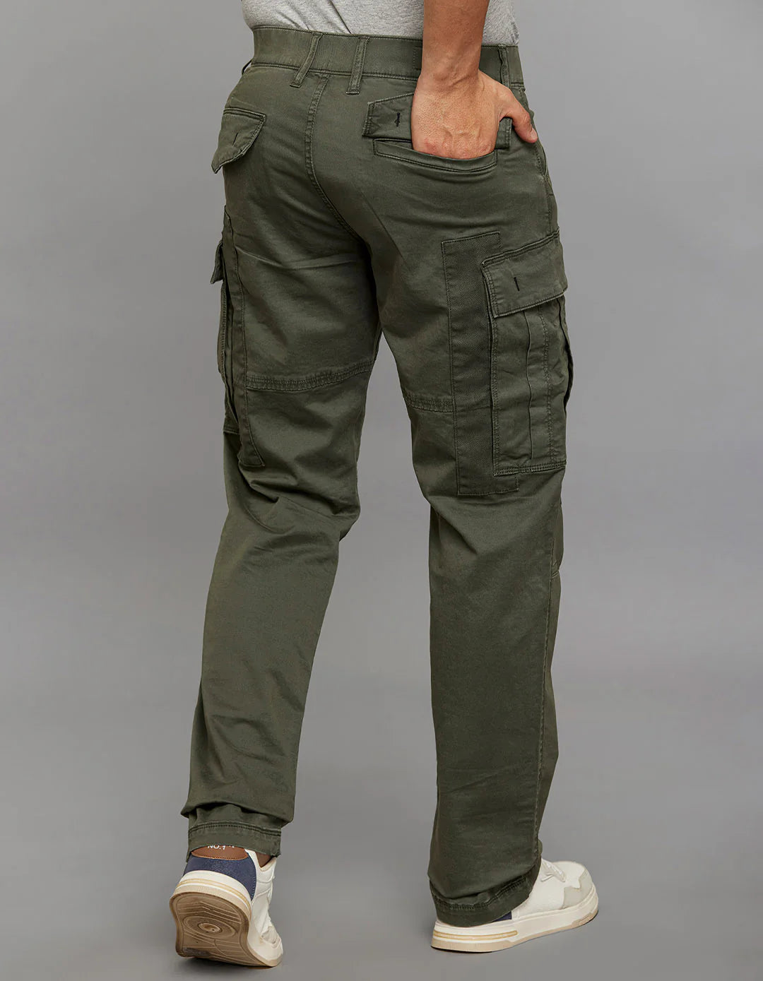 MILITARY GREEN COMFORT STRAIGHT FIT STRETCH CARGO PANTS RJCP1366-mgreen