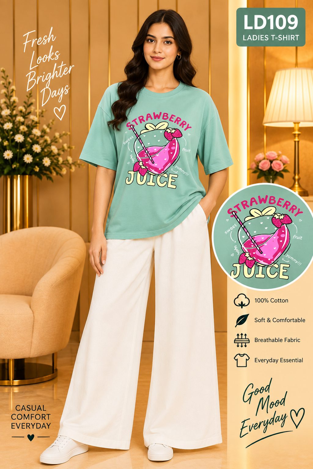 Premium Ladies Graphic T-Shirt LD109 — Mint Green