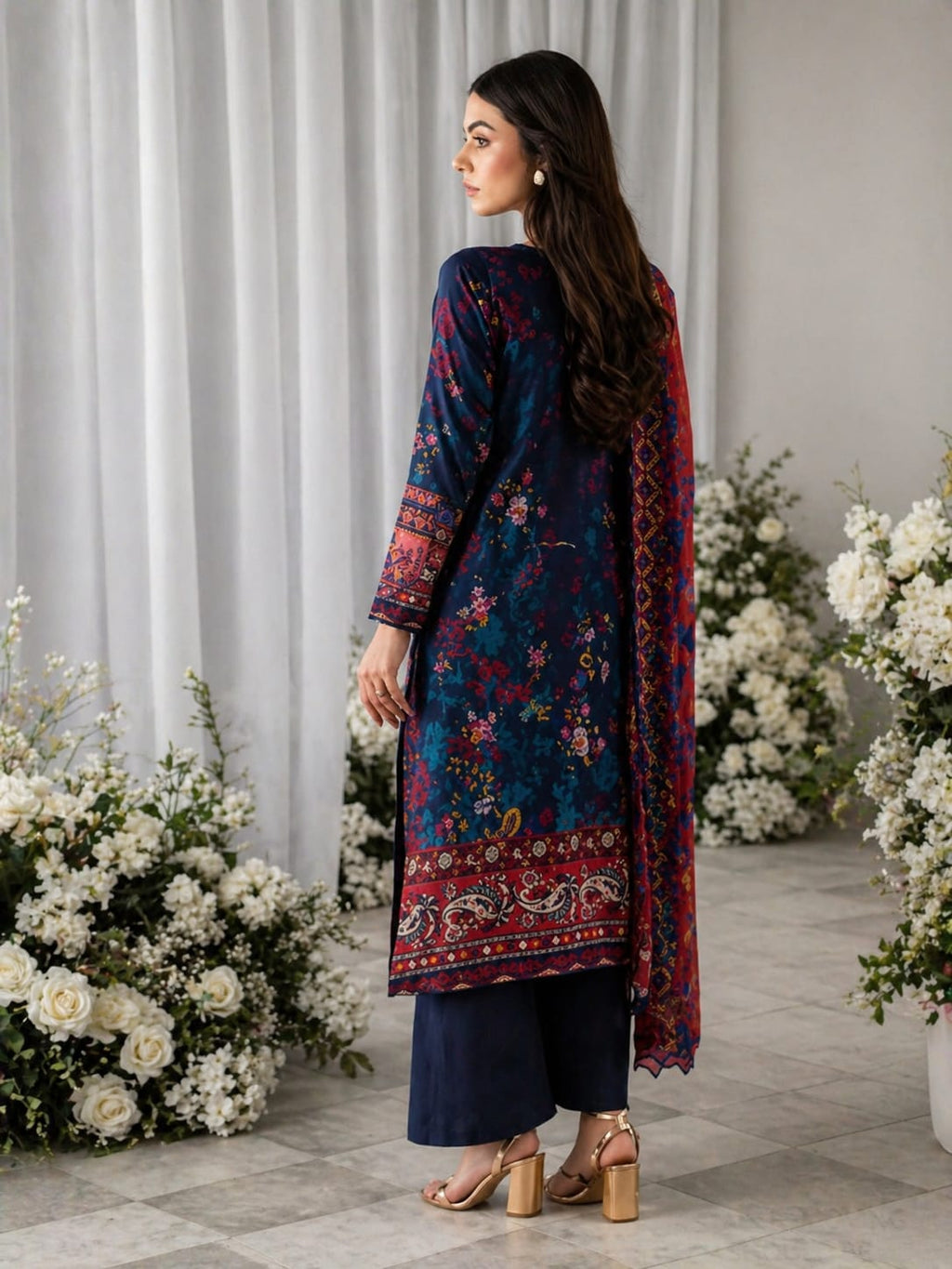 Luxury Digital Printed Lawn Three Piece Set -C198