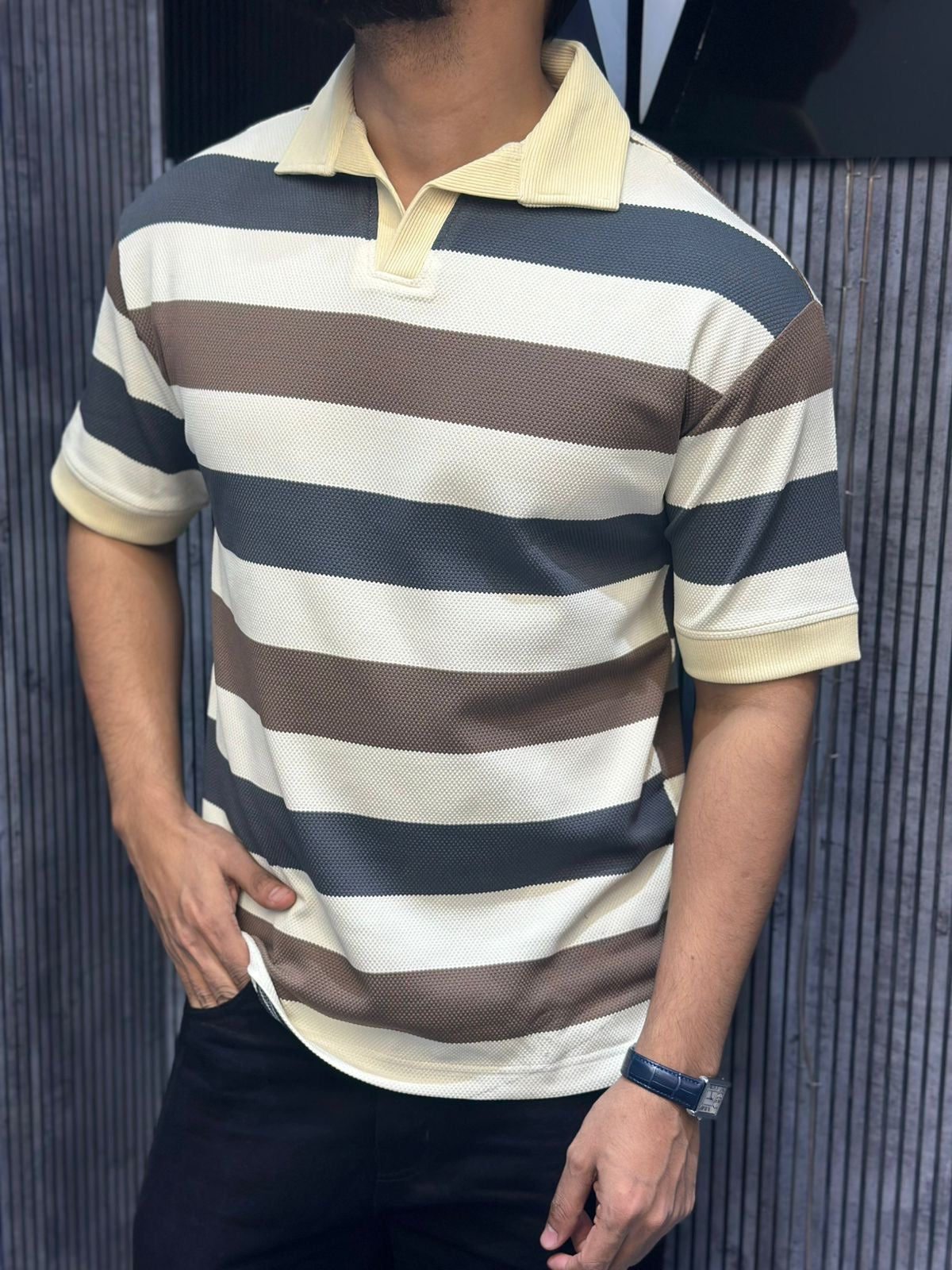 Men's Premium Knit Striped Polo Shirt 505