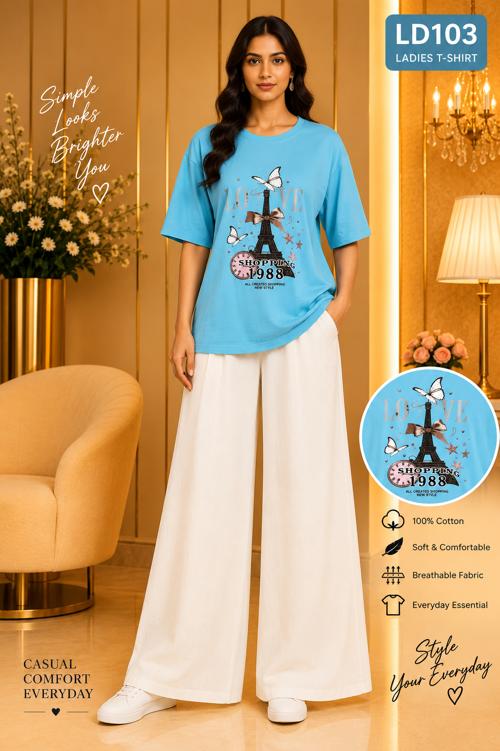 Premium Ladies Graphic T-Shirt LD103 — Sky Blue