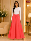 Elegant Coral Drawstring Wide-Leg Skirt Palazzo Pants-LD30