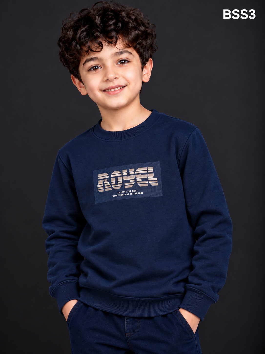 Boys' Premium Navy Blue Graphic Print Crew Neck Sweatshirt – BSS3