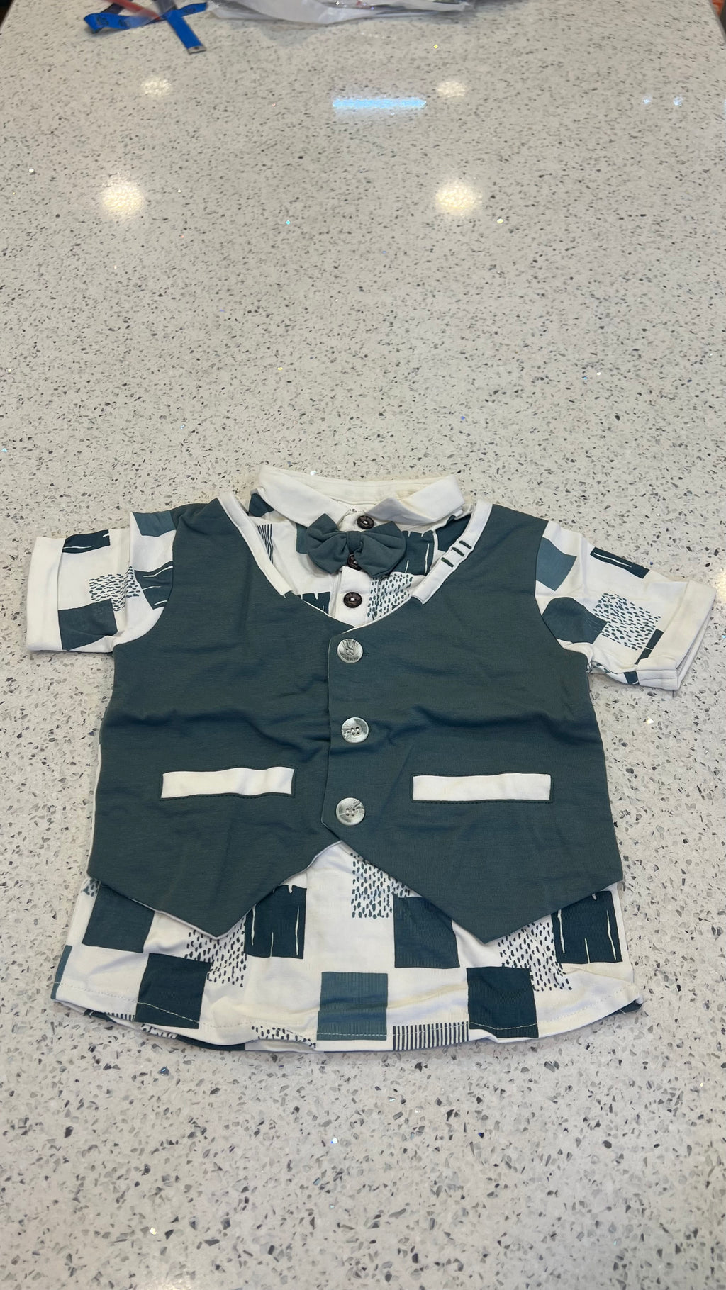 Premium Boys Bow Tie Waistcoat, Printed Shirt & Matching Shorts Set-BW05