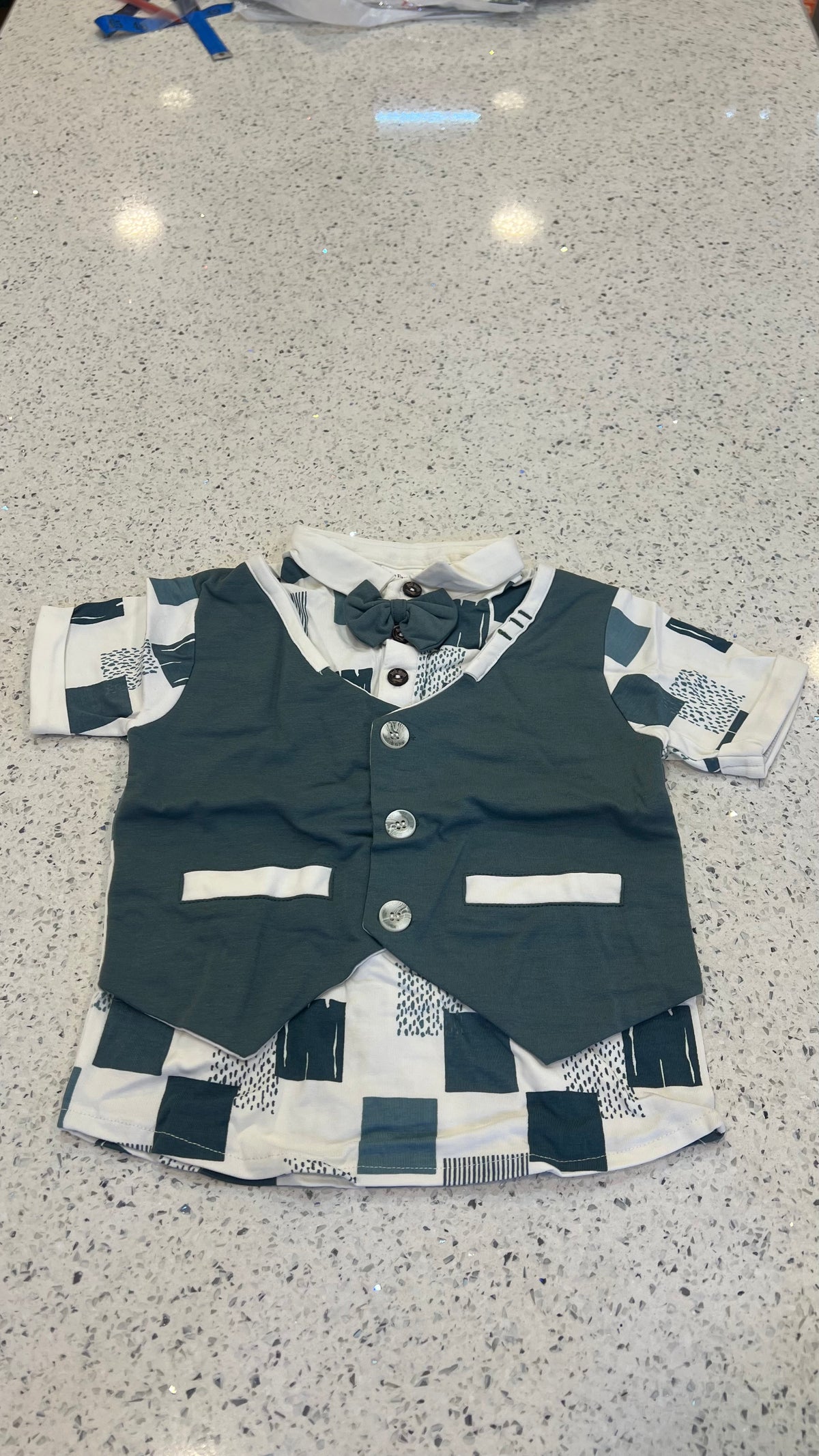Premium Boys Bow Tie Waistcoat, Printed Shirt & Matching Shorts Set-BW05