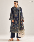 Premium Women's Navy Blue Floral Printed Three Piece Set – C335