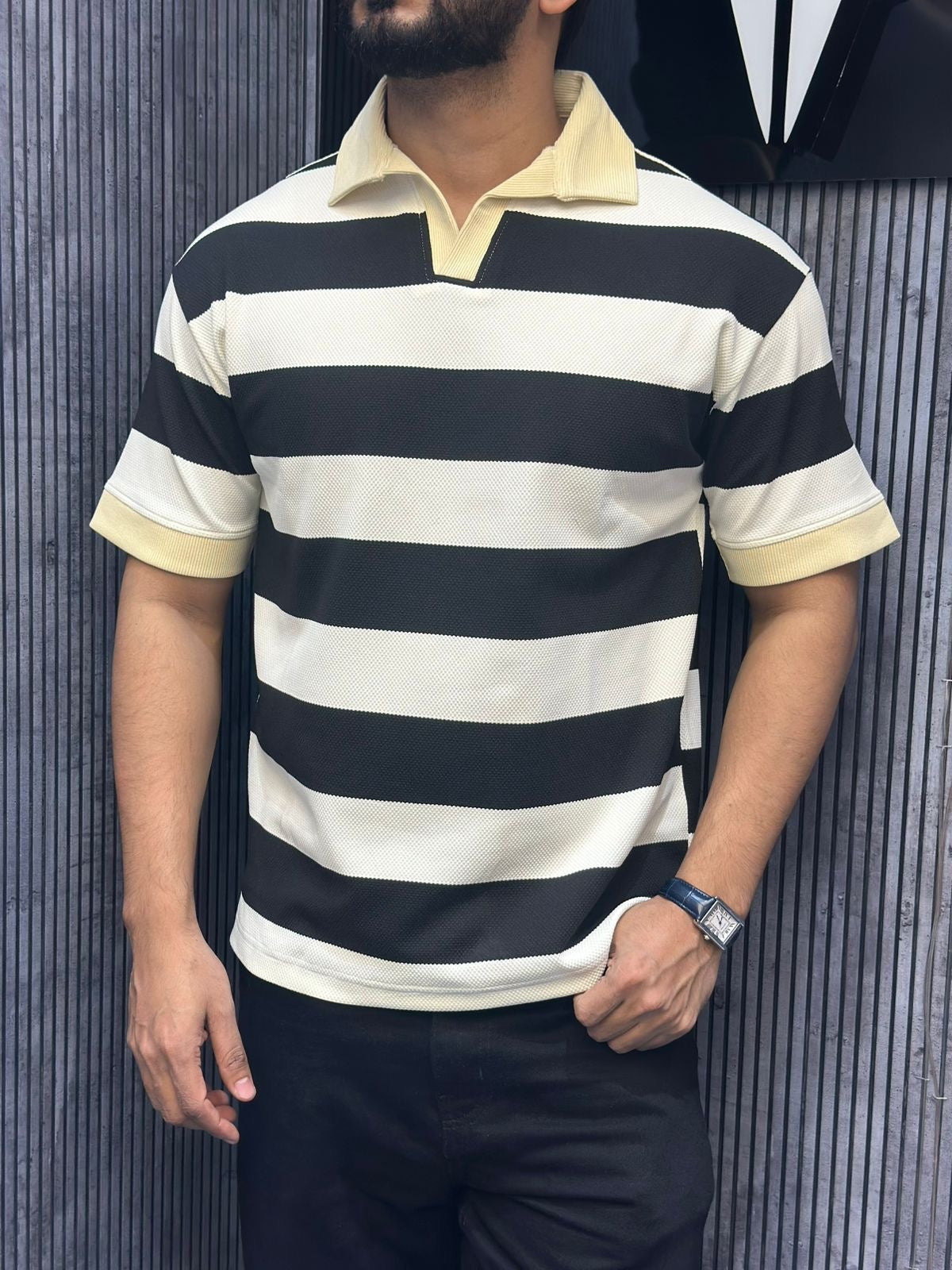 Men's Premium Knit Striped Polo Shirt 506